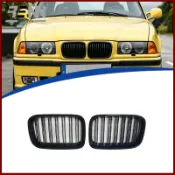 適用於【BMW 1992-2001款3系四門版E36】雙線款亮黑水箱罩改裝