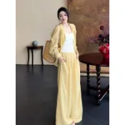 防曬襯衫闊腿褲套裝女 顯瘦遮肉不悶熱 夏季薄款寬鬆連帽外套高腰長褲 渡假休閒穿搭 輕薄套裝 慵懶長褲 垂墜寬褲