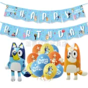 bluey藍色狗狗氣球 布魯伊賓果兒童生日裝飾派對用品 生日快樂橫幅氣球蛋糕裝飾兒童男孩女孩