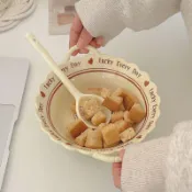 🎀陶瓷碗盤🎀復古手捏不規則雙耳碗ins風陶瓷餐具飯碗沙拉碗水果碗可愛湯碗盤盤子 陶瓷碗 碗盤 陶瓷盤 碗盤套組 質感