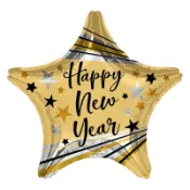派對城 現貨【18吋鋁箔氣球(不含氣)-新年快樂金】 歐美派對 生日氣球 鋁箔氣球 派對佈置 拍攝道具 新年派對
