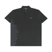 BOSS經典字母LOGO印花棉混紡鈕釦翻領短袖POLO衫(男/黑)