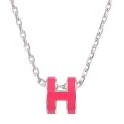 【Hermes 愛馬仕】MINI POPH 經典橢圓H造型項鍊(銀/玫瑰粉)