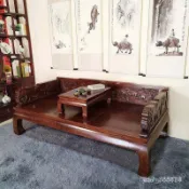 廠傢直營 實木羅漢床 新中式沙髮 沙發床榻 新中式實木羅漢床小戶型明清羅漢榻床榻榫卯榆木現代簡約客廳家具 沙發床 羅漢床