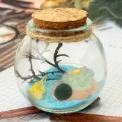 【A-ONE 匯旺】黃鯉魚+夜光荷花荷葉 綠藻球生態瓶 含1顆綠藻 100ml 圓瓶 DIY水草盆栽 小瓶花園