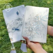 💸GPT金選禮物 曇花白狐 國風刺繡手工布書衣A5A6手帳本記事本封套文創蓋章k@