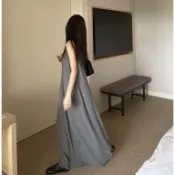 Girl_buys 垂墜感背心連身裙 韓系大裙擺洋裝女