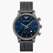 大高雄鐘錶城 EMPORIO ARMANI 亞曼尼 AR1979 男士計時金屬腕錶 藍 46mm｜樂天領券現折★全館特惠中★指定刷卡回饋10%