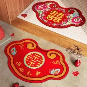 (店+)津津優選 新款結婚喜慶硅藻泥浴室門廁所地墊防滑吸水速乾地毯婚房中式腳墊