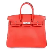 【Hermes 愛馬仕】BIRKIN Swift牛皮柏金包( 25CM/S5番茄紅/銀釦)