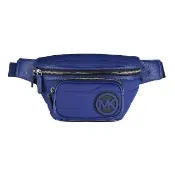 【Michael Kors】MK MICHAEL KORS BROOKLYN字母圓標LOGO拉鍊絎縫尼龍胸腰包(鈷藍x黑)