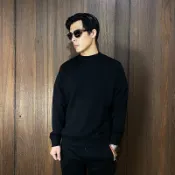 美國百分百【全新真品】Burberry 大學T 棉質 毛巾布 歐洲精品 長袖上衣 logo 素面 黑色 CY02