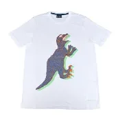 【Paul Smith】PAUL SMITH DINO印花LOGO恐龍圖案純棉短袖T恤(男款/白x藍綠)