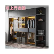 (店+)推拉門衣櫃現代簡約儲物櫃組閤經濟小戶型移滑門大衣櫥玻璃門 衣櫃可上門組裝