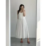 ❀ KR ❀ 正韓·細肩帶洋裝 綁帶縮腰 吊帶裙 渡假風長洋裝 白色 灰色 黑色