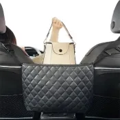 【幸福揚邑】菱格紋汽車座椅間置物袋車用椅背皮革收納袋