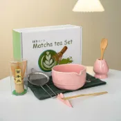 全球選品1館 生活百貨 抹茶茶具套裝日式8件套貓咪碗帶嘴粉紅茶筅百本立陶瓷
