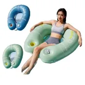 【Gordi】按壓速充水上沙發 坐式帶杯架泳圈(免吹氣/漂浮圈/海邊渡假/酒店泳池/成人泳圈/充氣浮床)