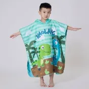【haolang 浩浪】森林恐龍快乾浴巾衣 毛巾衣 斗篷浴巾衣 連帽浴巾衣 衝浪浴巾衣 海灘浴巾衣(H44607-F)