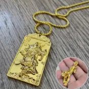 【贈送招財金色小老虎】金光閃閃忠義金色關二爺手持關刀坐鎮佛牌武財神招財黃金色霸氣關公避邪關聖帝君立體浮雕合金吊墜關公項鍊