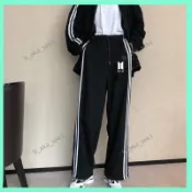 台灣免運💕 BTS同款褲子 bt21應援服 學生 直筒闊腿褲 韓版 運動 休閑 春夏季 長褲 女