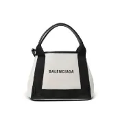 【Balenciaga 巴黎世家】Cabas Navy XS 手提/肩斜背托特包附可拆零錢袋(米白)