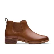  【Clarks】女靴 Havisham Top光面皮革精緻縫線切爾西短靴 女鞋(CLF78718B)