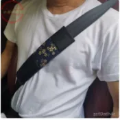 免運 安全帶更換套 安全帶防護套 汽車改裝通用安全帶護肩套日本和風燙金個性全皮保險帶套加長一對 安全帶保護套 小海綿優選