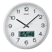 SEIKO CLOCK精工液晶螢幕顯示日期.星期.日曆數字雙顯滑動式秒針靜音掛鐘 型號：QXL007S【神梭鐘錶】