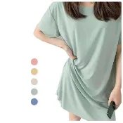 【QIDINA】冰絲涼感寬鬆居家服長裙 (連衣裙 連身裙子睡裙 睡衣女 連身洋裝 長洋裝 涼感衣短袖洋裝)
