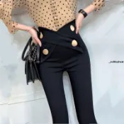 女褲 長褲 加絨長褲 氣質打底褲女緊身小腳春夏新款外穿彈力瘦腿褲黑色高腰長褲
