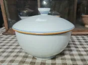 古瓷堂日本回流瓷器 中古 日製 清水燒 平安京昇作 青白瓷 內繪青花山水蓋杯 名家手作 收藏級 茶具 茶道
