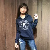 美國百分百【Abercrombie & Fitch】連帽長袖T恤 AF 帽T 麋鹿 logo 上衣 女 深藍 F501