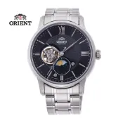 ORIENT 東方錶 SUN&MOON系列 半露空日月相錶 鋼帶款 黑色 RA-AS0008B