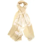 【BURBERRY 巴寶莉】大型戰馬印花輕盈羊毛流蘇圍巾 200x70CM-卡其色