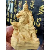【靜福緣】黃楊木雕神尊『正氣凜然-關聖帝君』高10.8cm 黃楊木 關公義薄雲天正氣凜然金尊木雕神尊