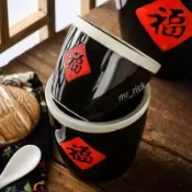 🥇在臺免運🥇粗陶福字小水缸老式陶瓷帶蓋調料罐特色儲物鹽罐子家用廚房辣椒罐US902