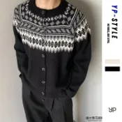 【超絕質感！台灣出貨】VINTAGE 古著 穿搭 長袖 毛衣 外套 罩衫 復古 復古雪花圖騰 針織外套 針織罩衫 暖男