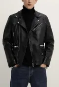 ZARA 全新原廠真品 男裝 經典騎士真皮外套 黑色 S號