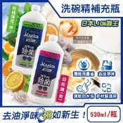 日本LION獅王-CHARMY Magica速乾+去油淨味濃縮洗碗精補充瓶530ml/瓶(碗盤洗滌,廚房塑膠砧板海綿清潔,不鏽鋼陶瓷玻璃容器防水垢,防漏拉拔蓋)