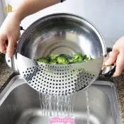 2Pcs Pot Strainer Set Stainless Steel Pasta Colander with Ha