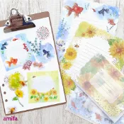 *激動小鹿*〈現貨〉日本 amifa 夏色日和 貼紙包 信封信紙 描圖紙便利貼 色紙 煙火 金魚 向日葵 2026新品