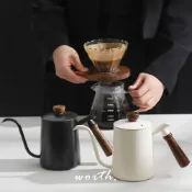 (店+)木柄不銹鋼手沖壺-600ml (咖啡壺.細口壺.細嘴壺.鷹嘴壺.長嘴壺)