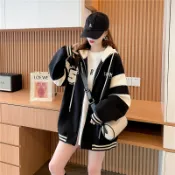 愛依依 長袖上衣 薄外套 休閒外套 棒球外套M-XL秋季插色字母刺繡設計感插色連帽外套MB033-C63.