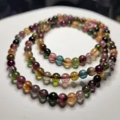 H397 【頂級玻璃體・艷色老料】天然彩碧璽三圈手珠 5m 糖果彩碧璽 旺夫石 願望之石 招財旺人緣 輕珠寶 水晶手串