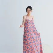 OMAKE 印度蓋染Y背細肩帶長洋裝 / 巴里紗 波斯菊花磚