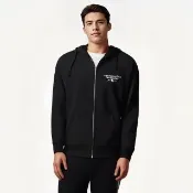 【Abercrombie & Fitch】A&F 麋鹿 AF 經典刺繡麋鹿素面內刷毛連帽外套-黑色(平輸品/保暖舒適)