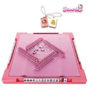 25MM迷你麻將 hello Kitty卡通水晶麻將 迷你旅行帶桌子 送U型尺