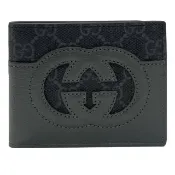 【GUCCI 古馳】皮革拼PVC雙G對開短夾(灰黑色)