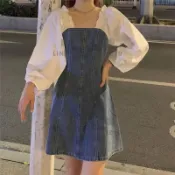 牛仔裙短袖洋裝純欲小眾設計感裙子收腰顯瘦辣妹裙初戀連身裙【時尚大衣櫥】